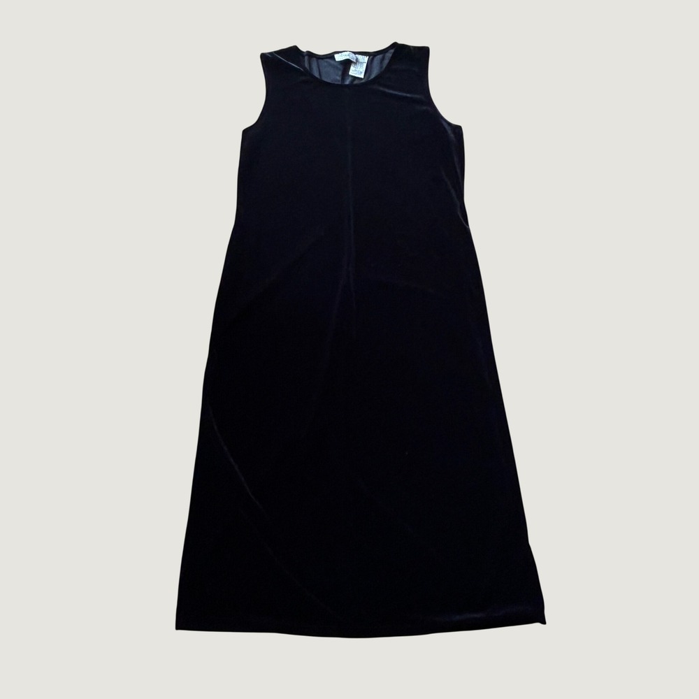VTG 90s Y2K Whimsigoth Black Velvet Sleeveless Maxi Dress Scoop Neck Stretch XL